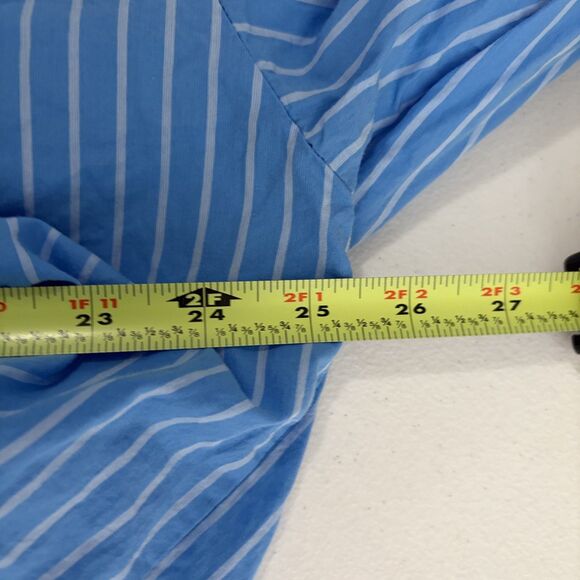 Universal Thread Blouse Women's Large Oversized Button Up Striped Blue Shirt - Picture 9 of 10